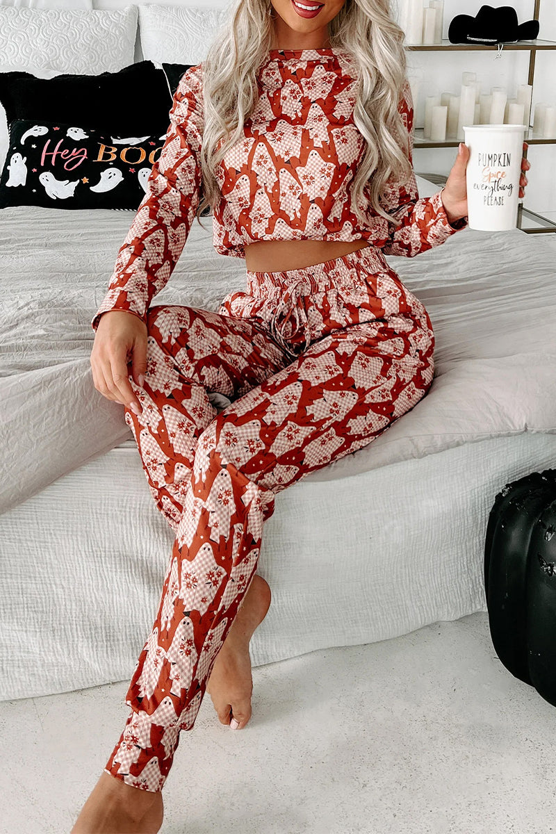 Casual Skull Printing V Neck Long Sleeve Two Pieces - Fashionpara