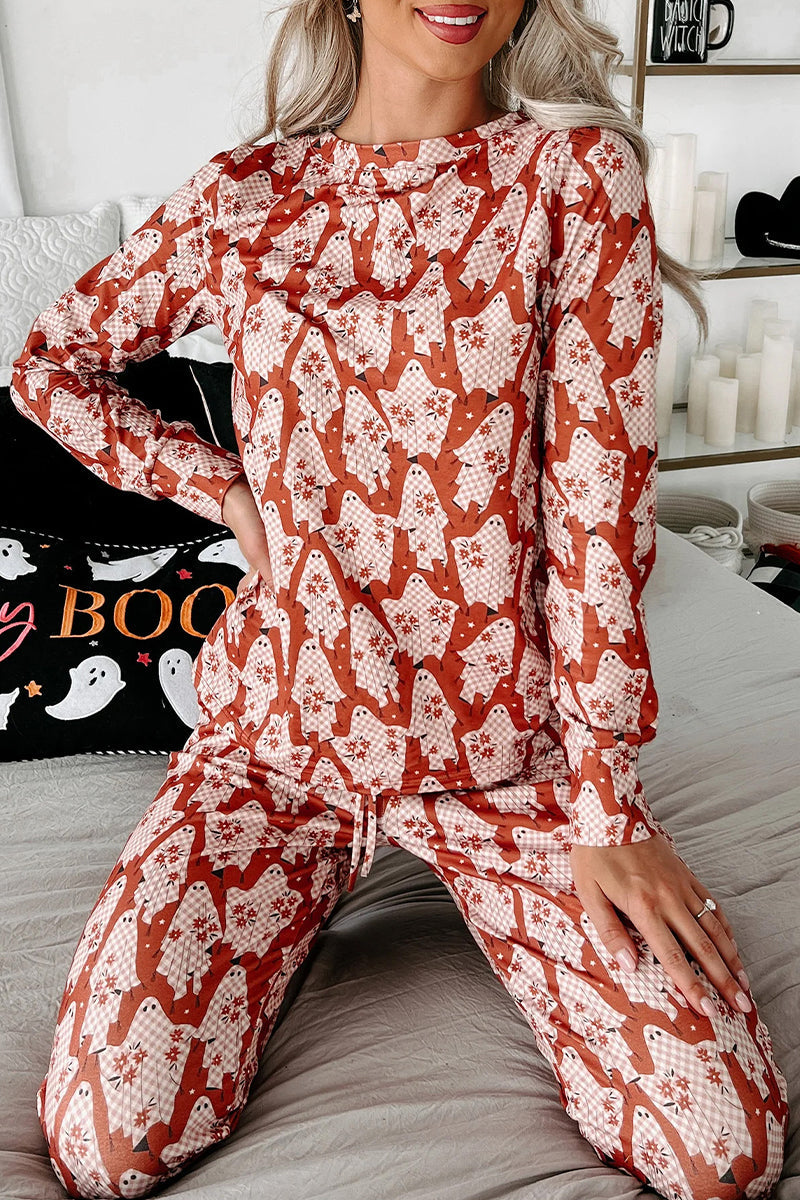 Casual Skull Printing V Neck Long Sleeve Two Pieces - Fashionpara