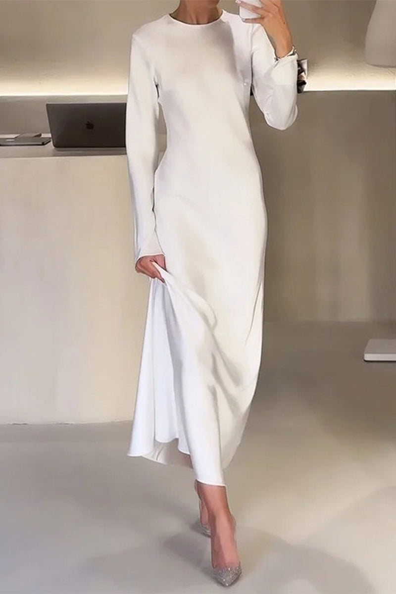 Elegant Solid O Neck A Line Dresses - Fashionpara