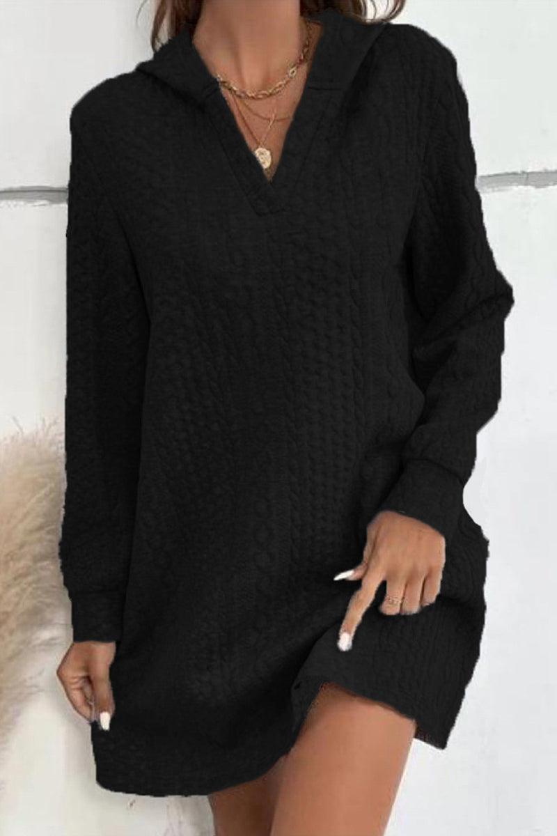 Casual Solid Patchwork V Neck A Line Dresses - Fashionpara