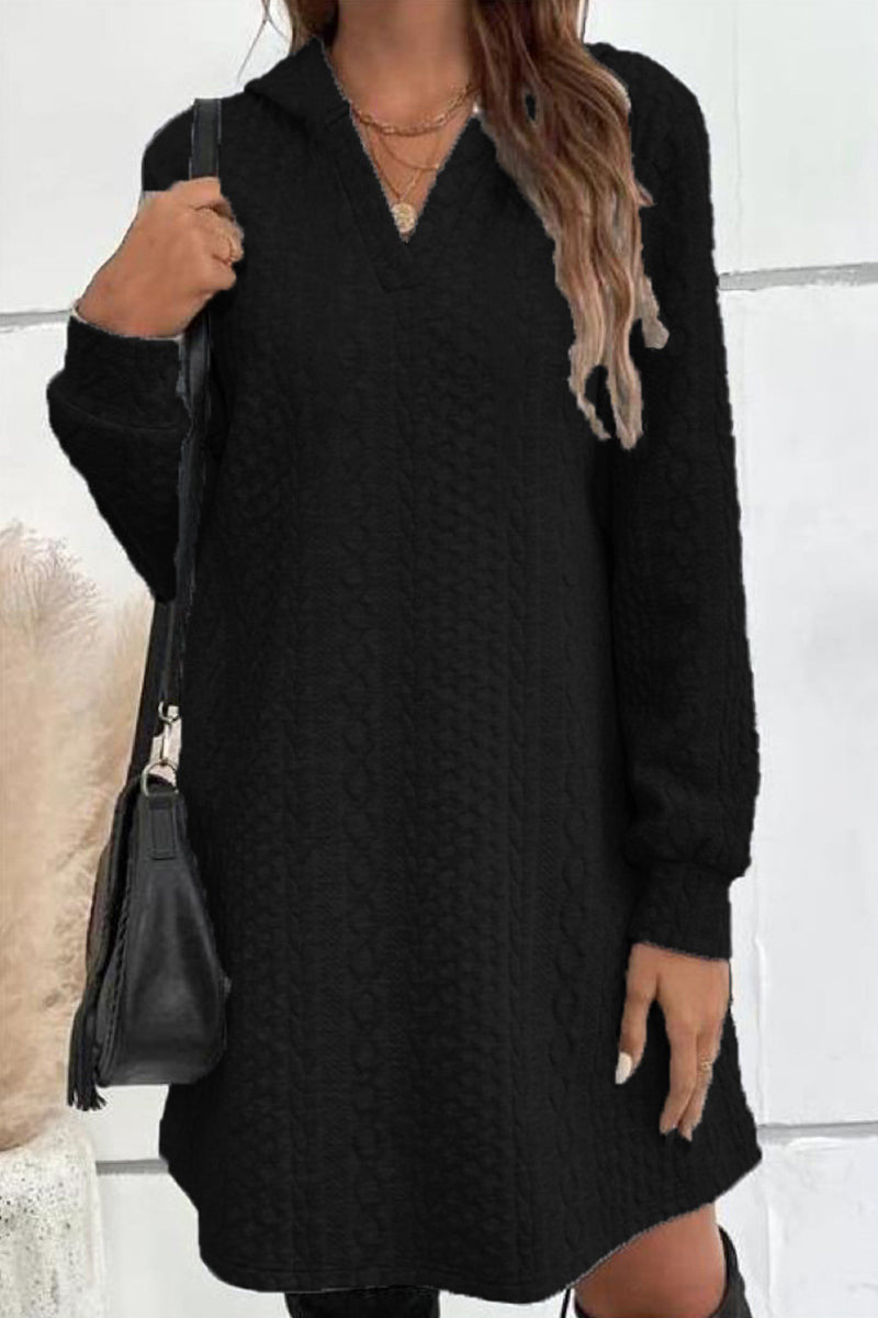 Casual Solid Patchwork V Neck A Line Dresses - Fashionpara