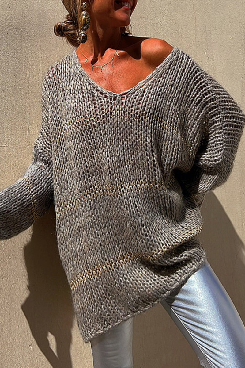 Sophisticated V Neck Solid Weave Sweater for Effortless Style