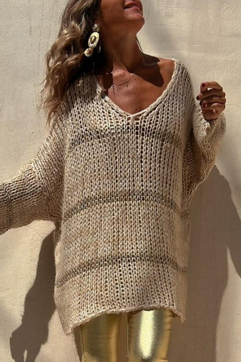 Sophisticated V Neck Solid Weave Sweater for Effortless Style