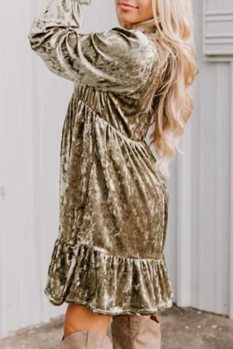 Casual Street Solid Fold V Neck A Line Dresses - Fashionpara