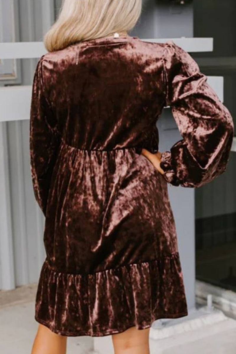 Casual Street Solid Fold V Neck A Line Dresses - Fashionpara