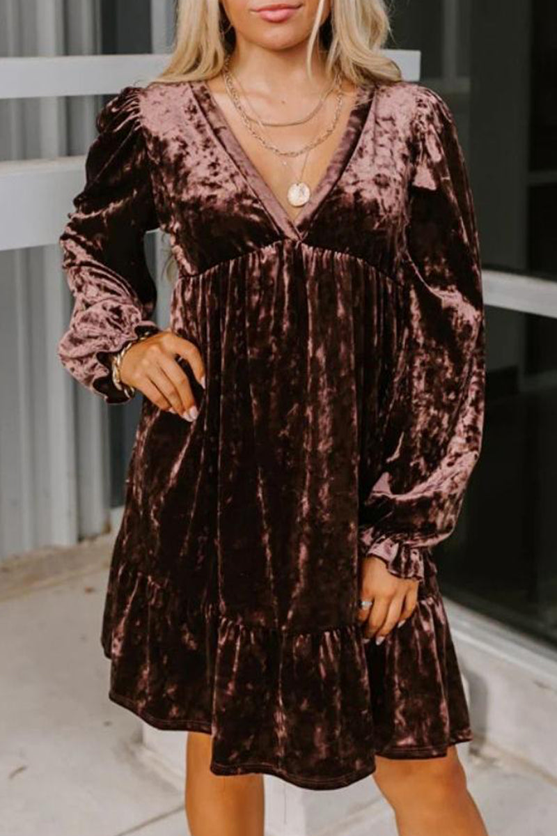 Casual Street Solid Fold V Neck A Line Dresses - Fashionpara