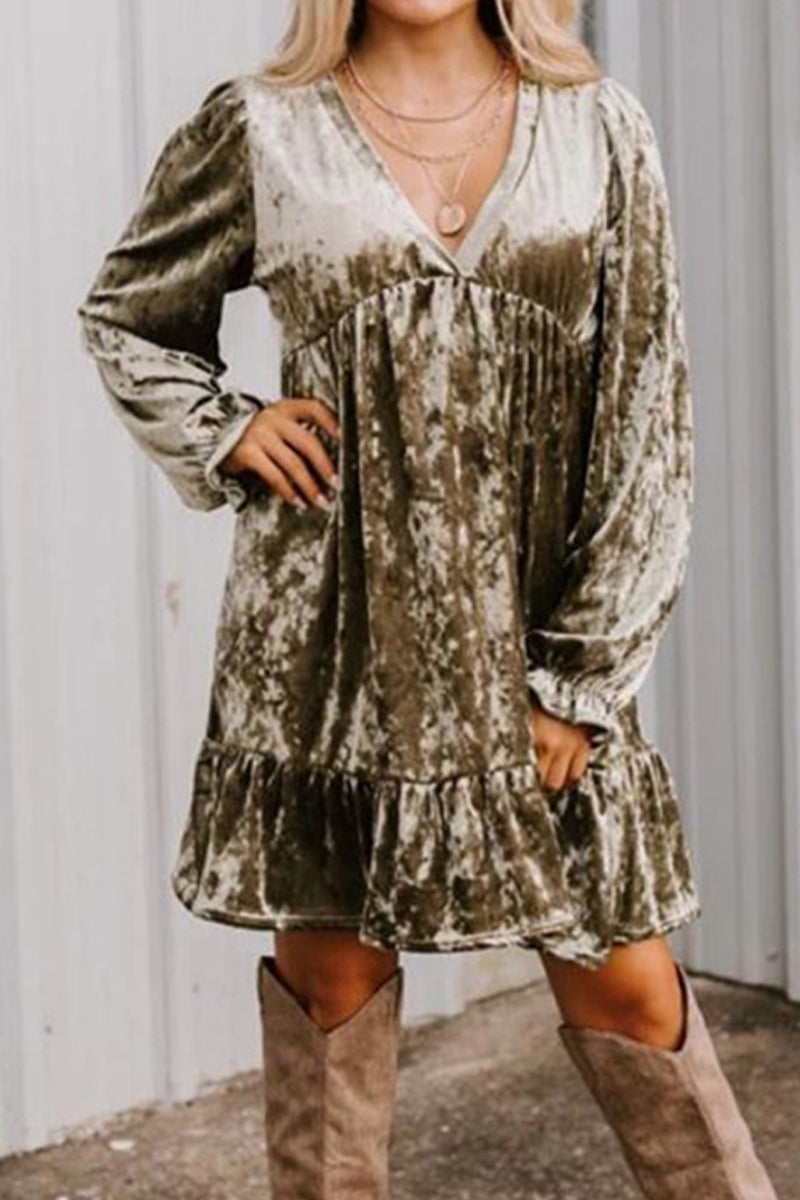 Casual Street Solid Fold V Neck A Line Dresses - Fashionpara