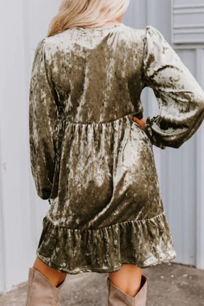 Casual Street Solid Fold V Neck A Line Dresses - Fashionpara