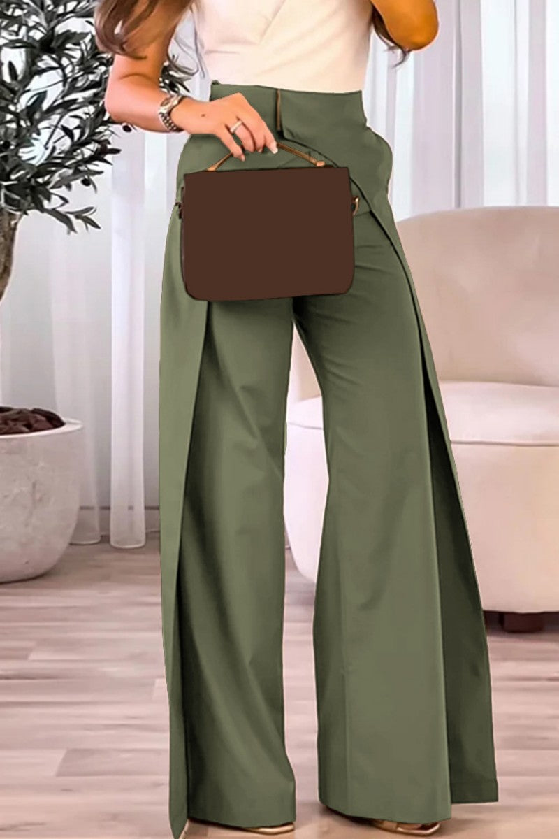 Casual Solid Patchwork Regular High Waist Conventional Solid Color Bottoms - Fashionpara