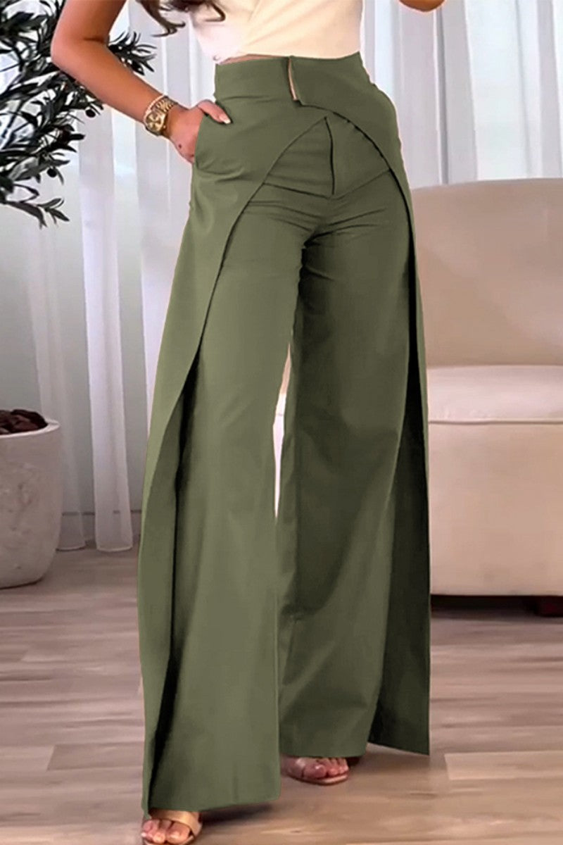 Casual Solid Patchwork Regular High Waist Conventional Solid Color Bottoms - Fashionpara