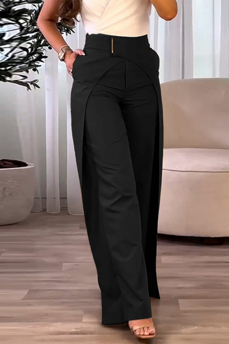 Casual Solid Patchwork Regular High Waist Conventional Solid Color Bottoms - Fashionpara