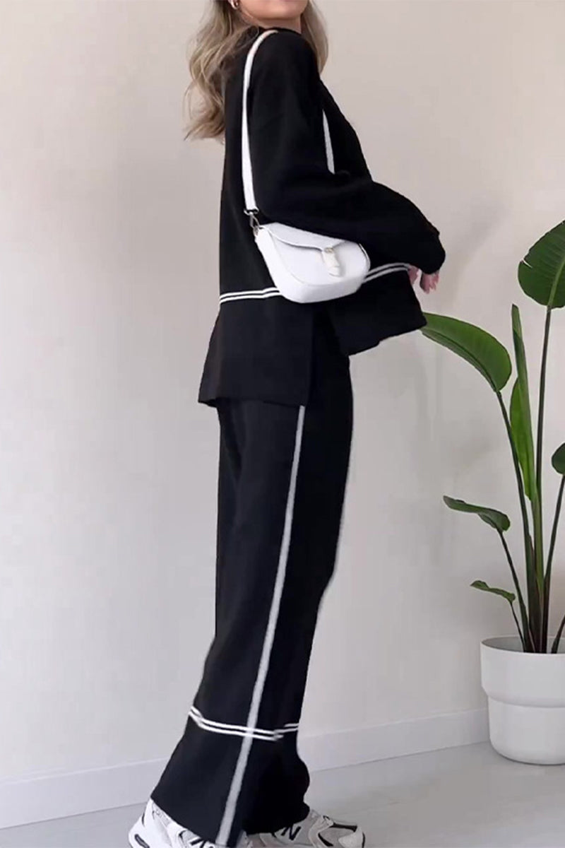 Casual Solid Patchwork Turtleneck Long Sleeve Two Pieces - Fashionpara