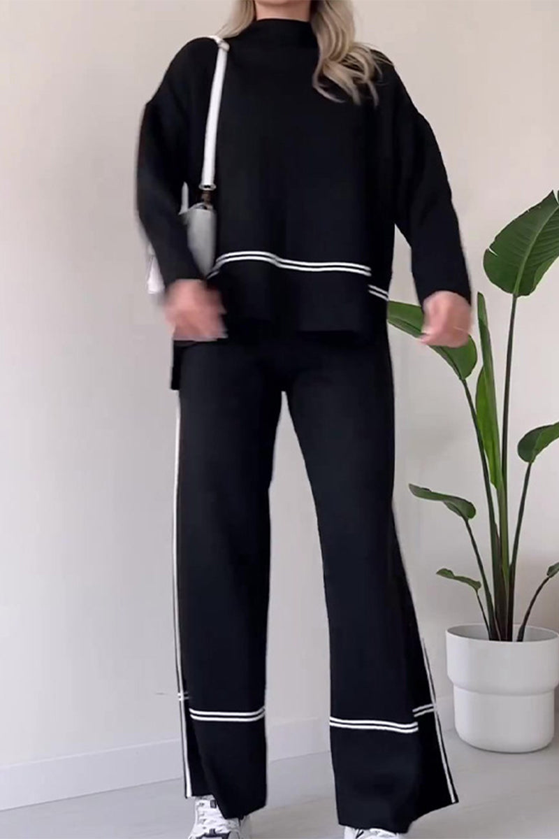 Casual Solid Patchwork Turtleneck Long Sleeve Two Pieces - Fashionpara