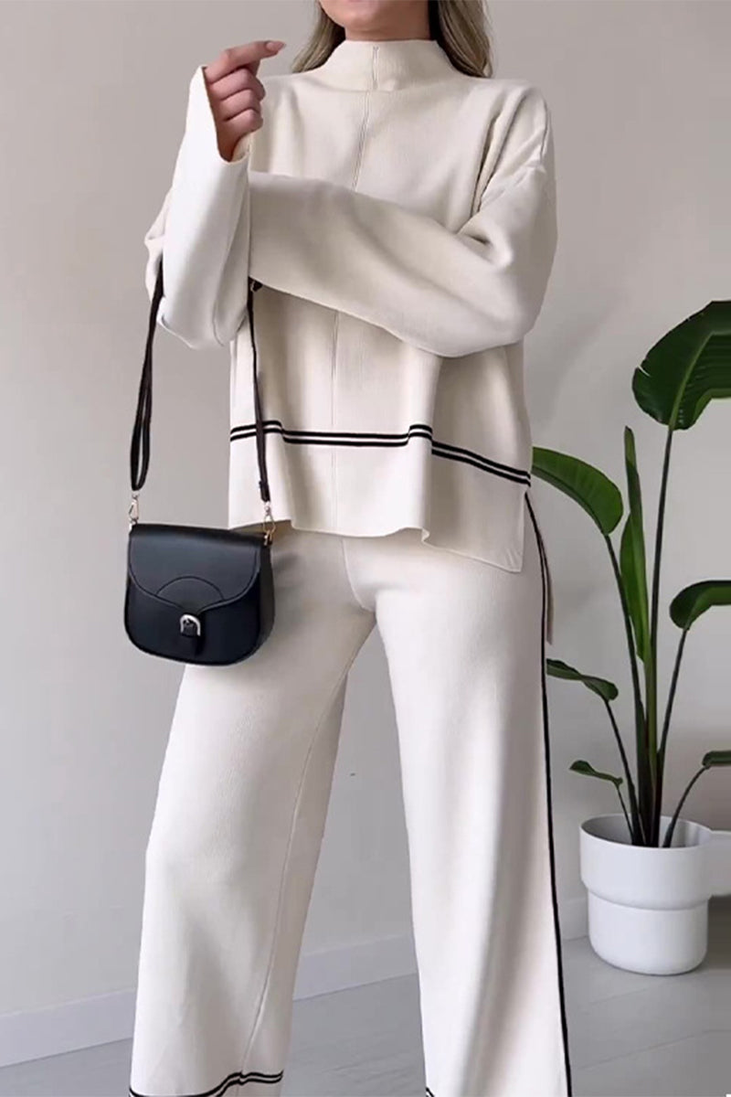 Casual Solid Patchwork Turtleneck Long Sleeve Two Pieces - Fashionpara