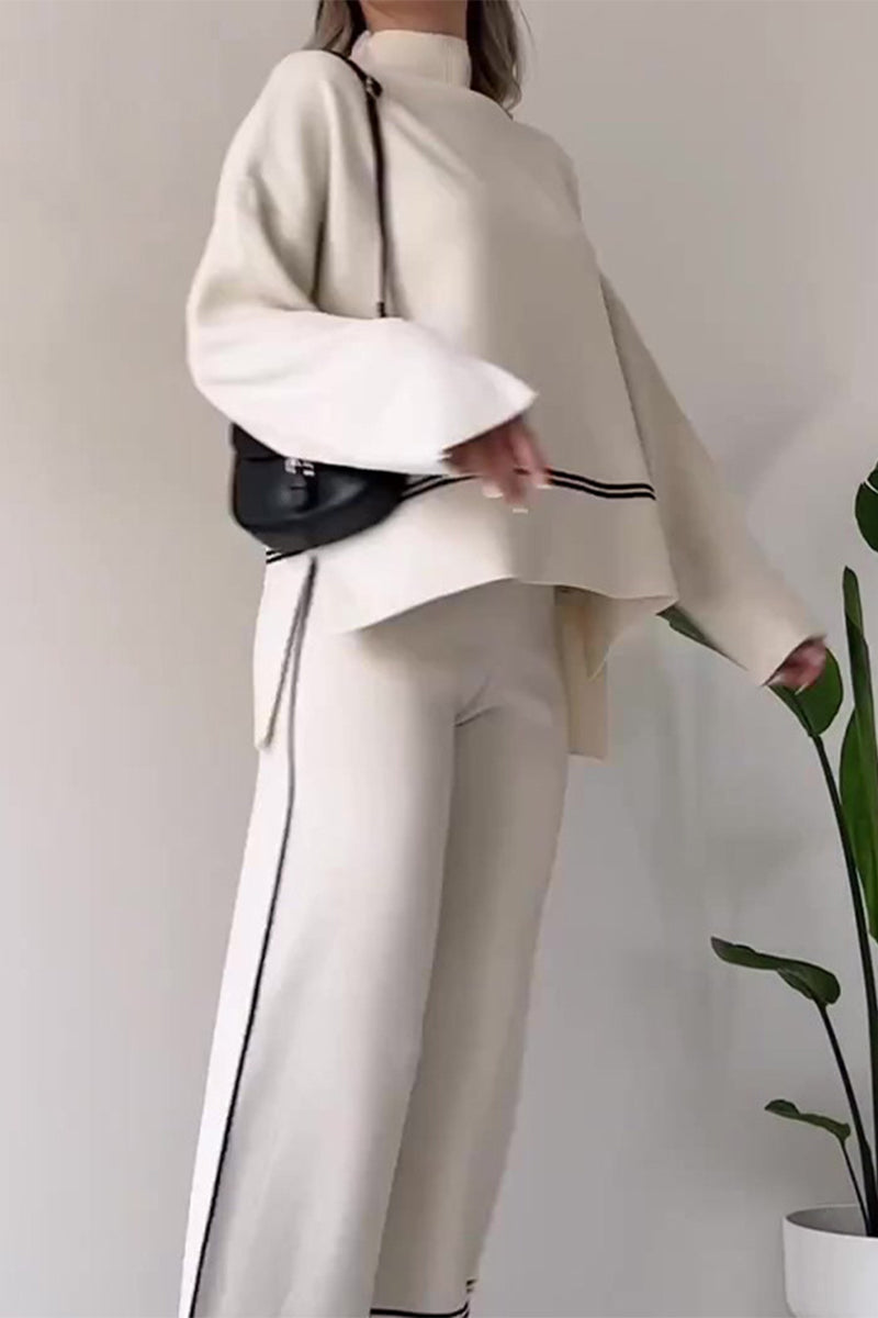 Casual Solid Patchwork Turtleneck Long Sleeve Two Pieces - Fashionpara