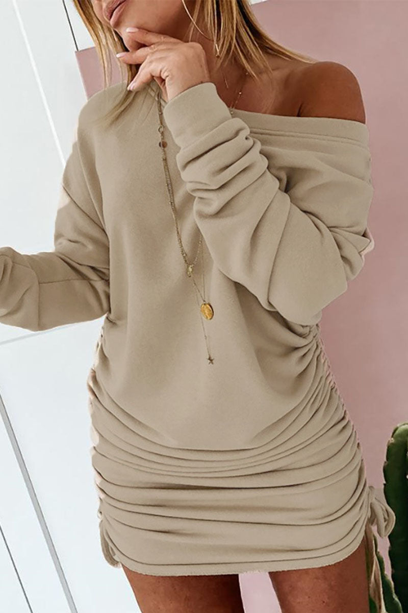 Street Solid Patchwork Frenulum O Neck Pencil Skirt Dresses(6 Colors) - Fashionpara