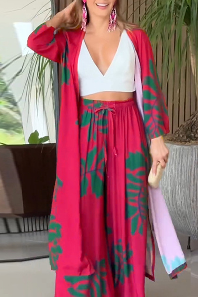 Floral Pocket Cardigan and Pants Set for Effortless Style