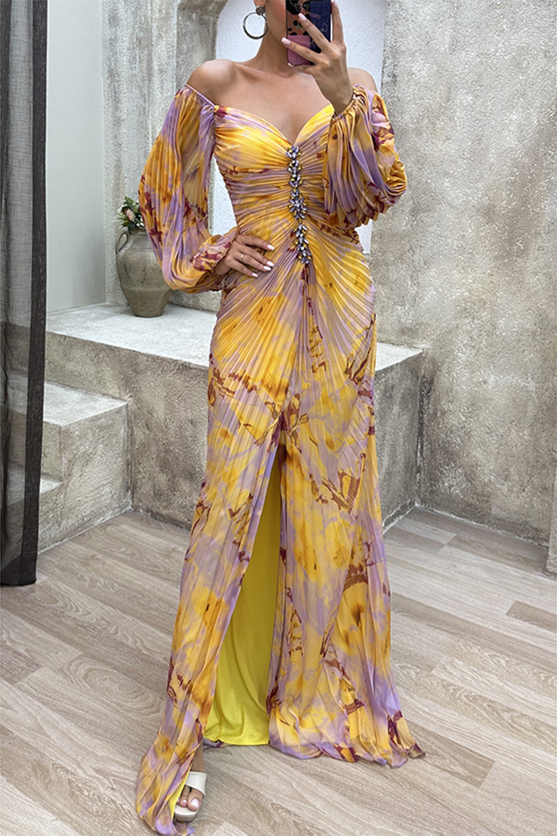 Elegant Formal Gradual Change Fold V Neck Evening Dress Dresses - Fashionpara