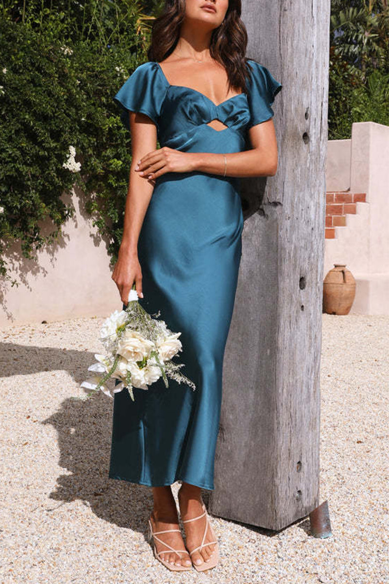 Sexy Solid Flounce V Neck A Line Dresses - Fashionpara