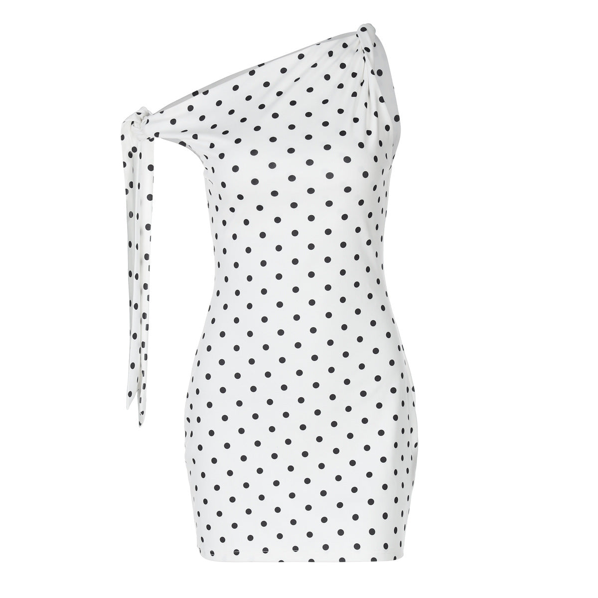 Polka Dot One-Shoulder Long-Sleeve Mini Dress 17