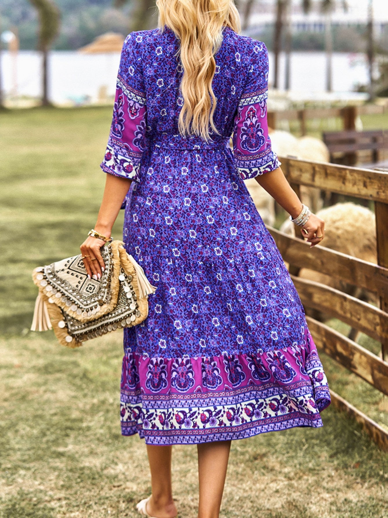 Pink A Line Floral Long Boho Dress - Fashionpara
