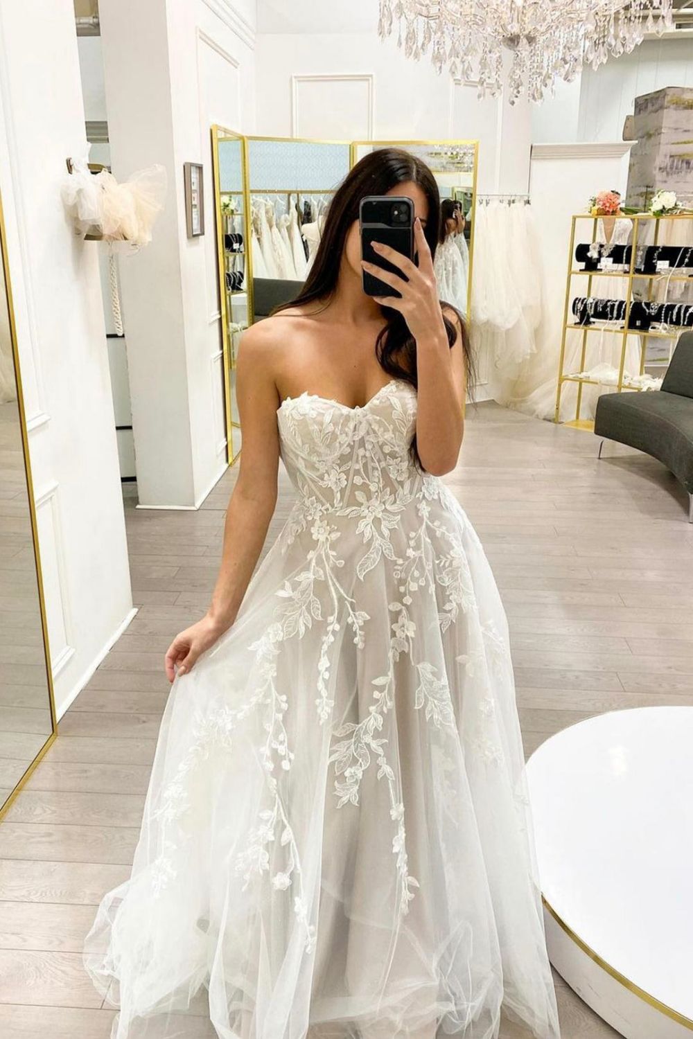 Elegant A Line Sweetheart White Bridal Dress with Appliques - Fashionpara