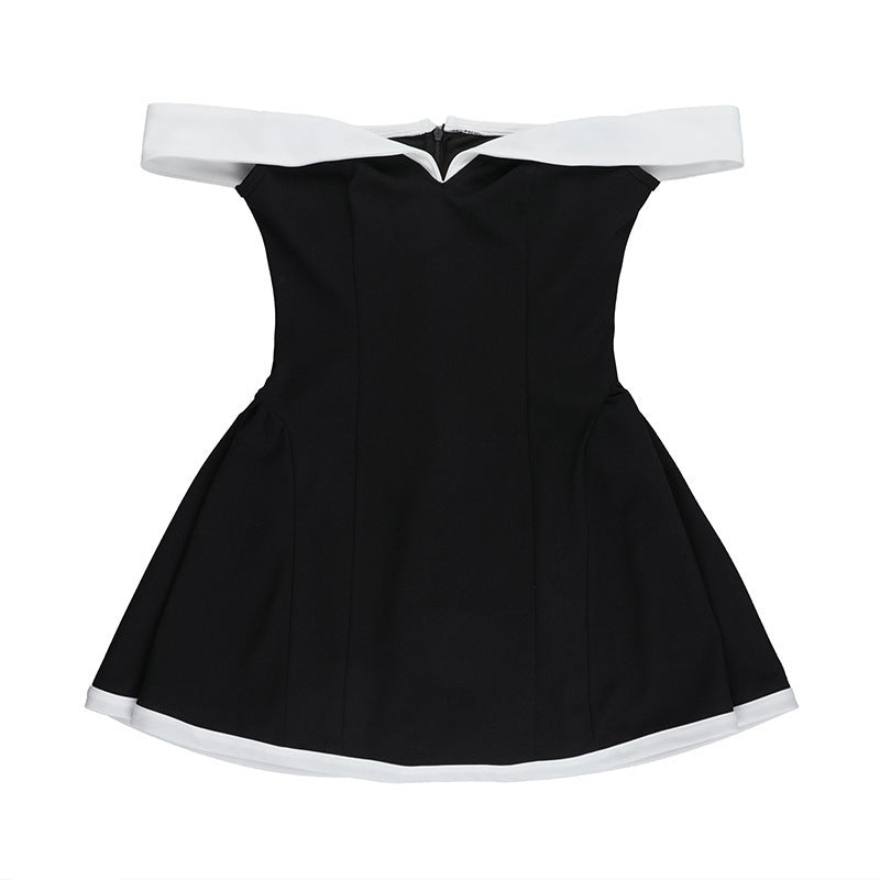 Off-Shoulder Sweetheart Contrast Trim Flared Mini Dress 15