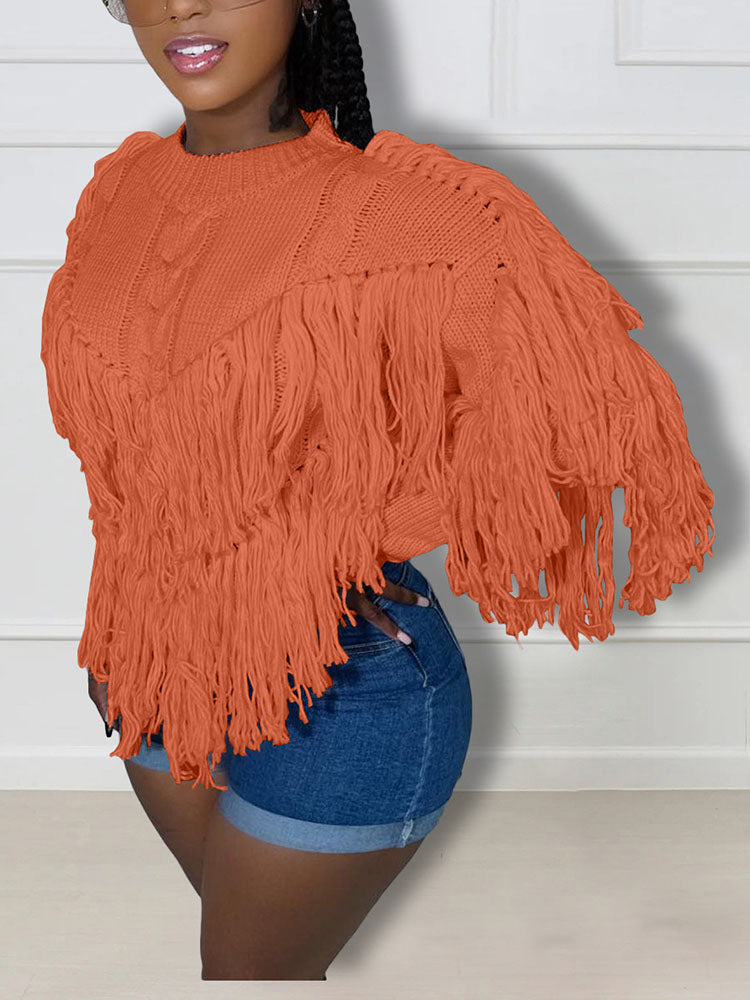 Tassel Fringe Cable Knit Sweater