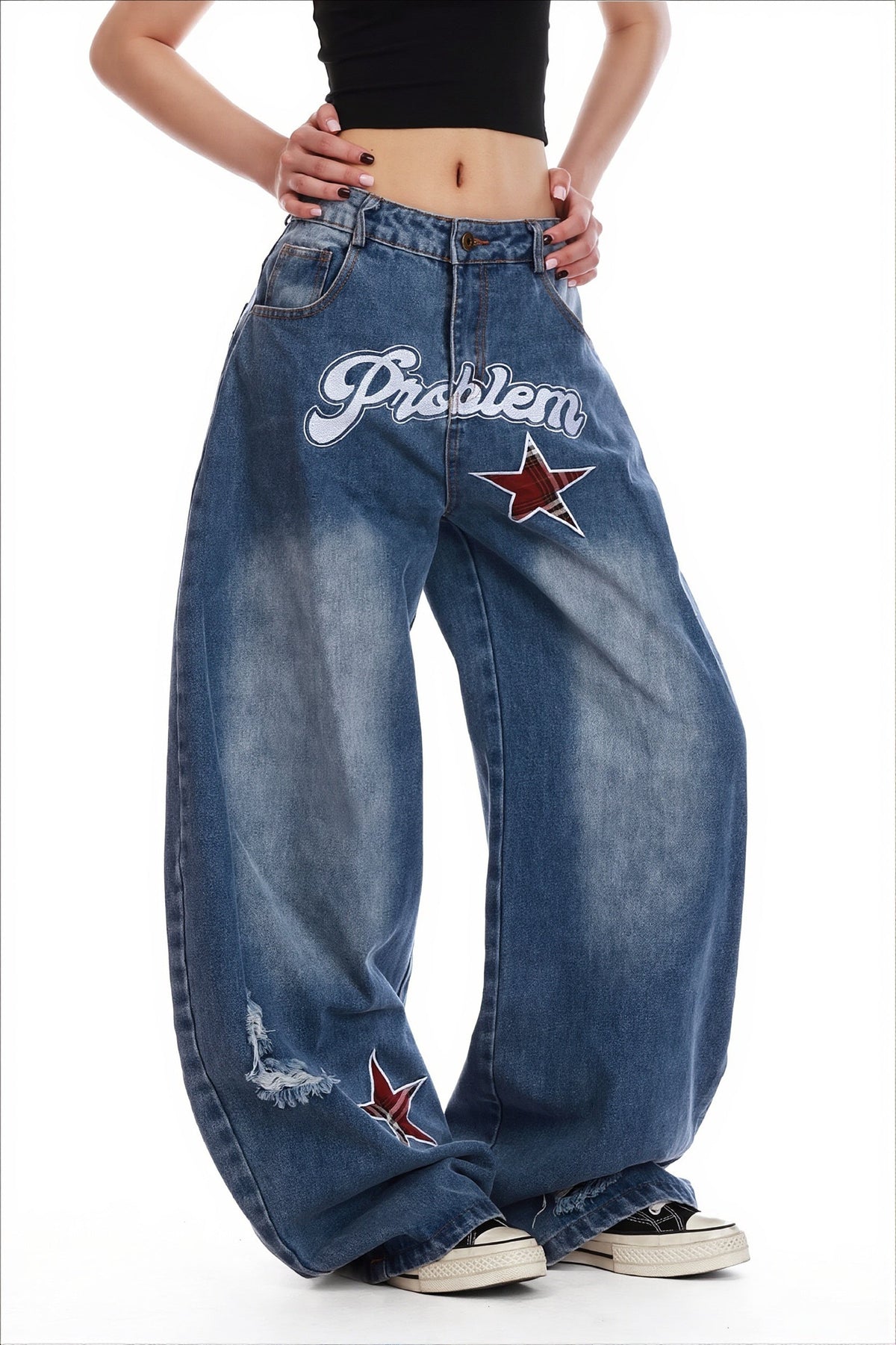 Star Embroidered Baggy Jeans