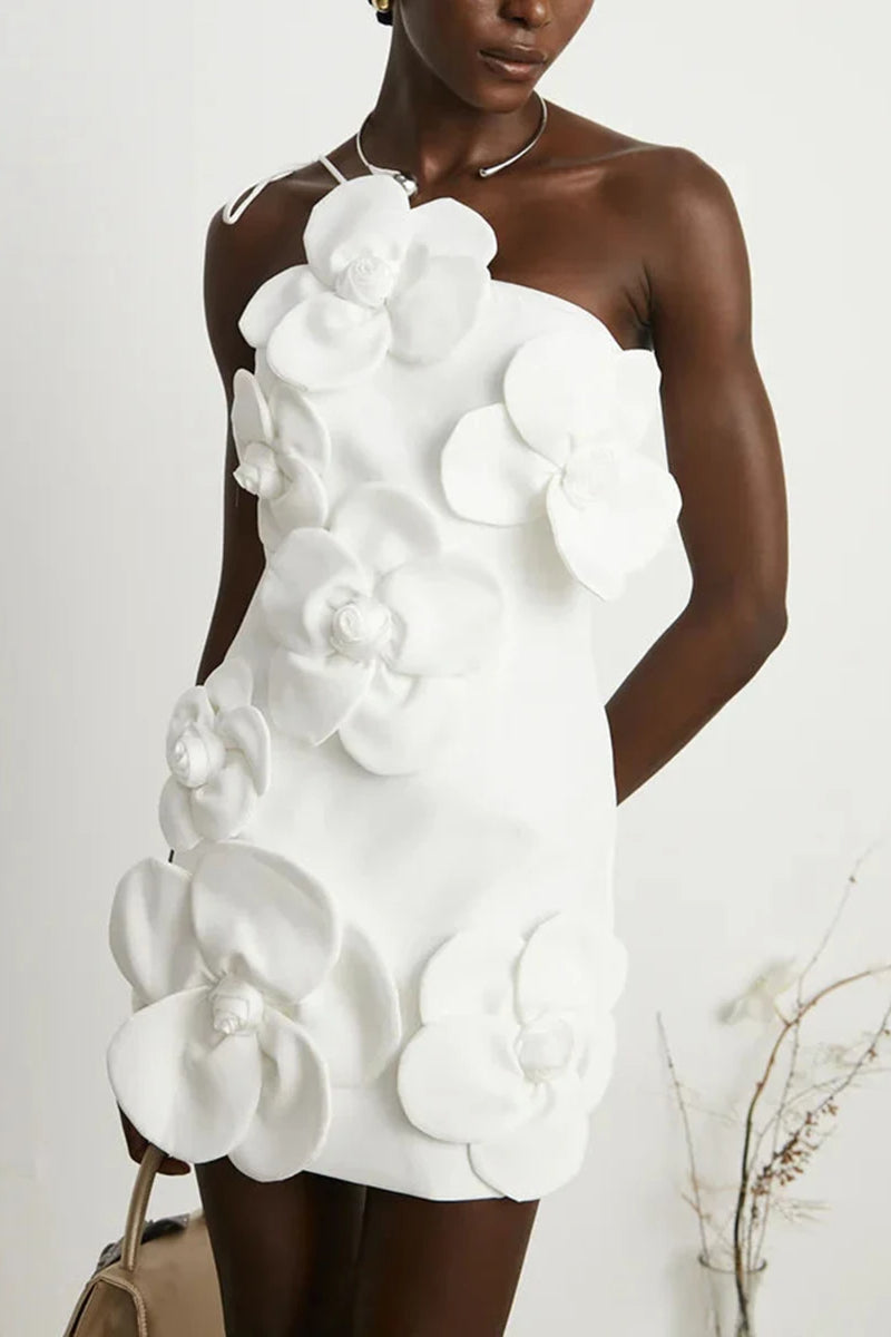 Floral Appliqué One Shoulder Sleeveless Mini Dress 21