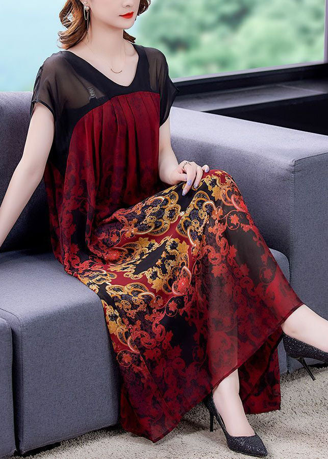 Baroque Damask Print V-Neck Sheer Short Sleeve Midi Dress - View 3