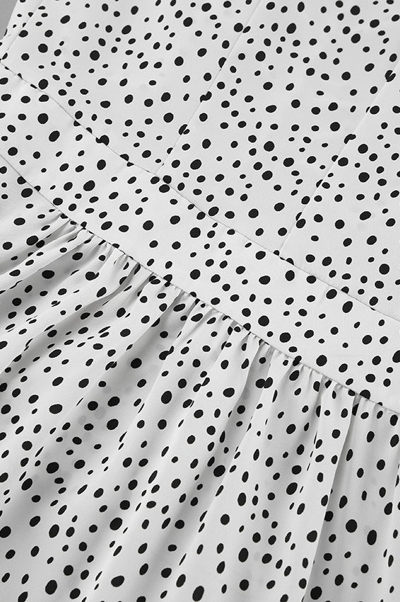 Polka Dot Floral V-Neck Puff Sleeve Maxi Dress - Fashionpara