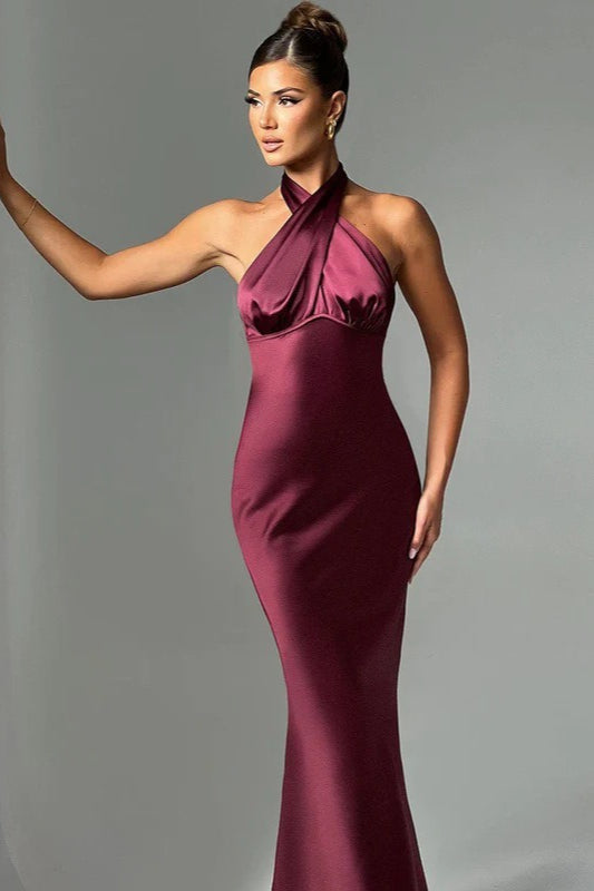 Satin Backless Tie Sleeveless Formal Dress - View 3