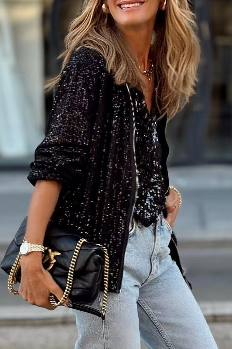Bohonini Casual Sequin O Neck Blazer for Effortless Style