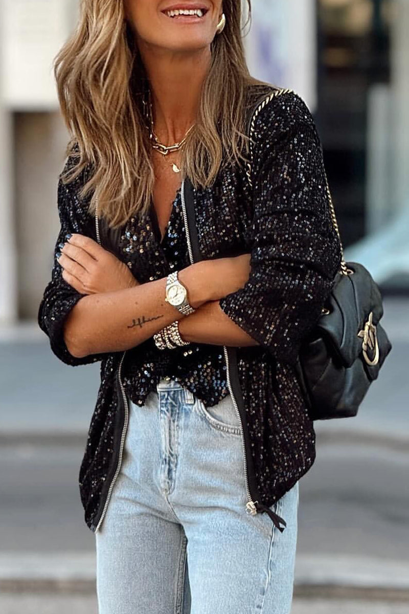 Bohonini Casual Sequin O Neck Blazer for Effortless Style