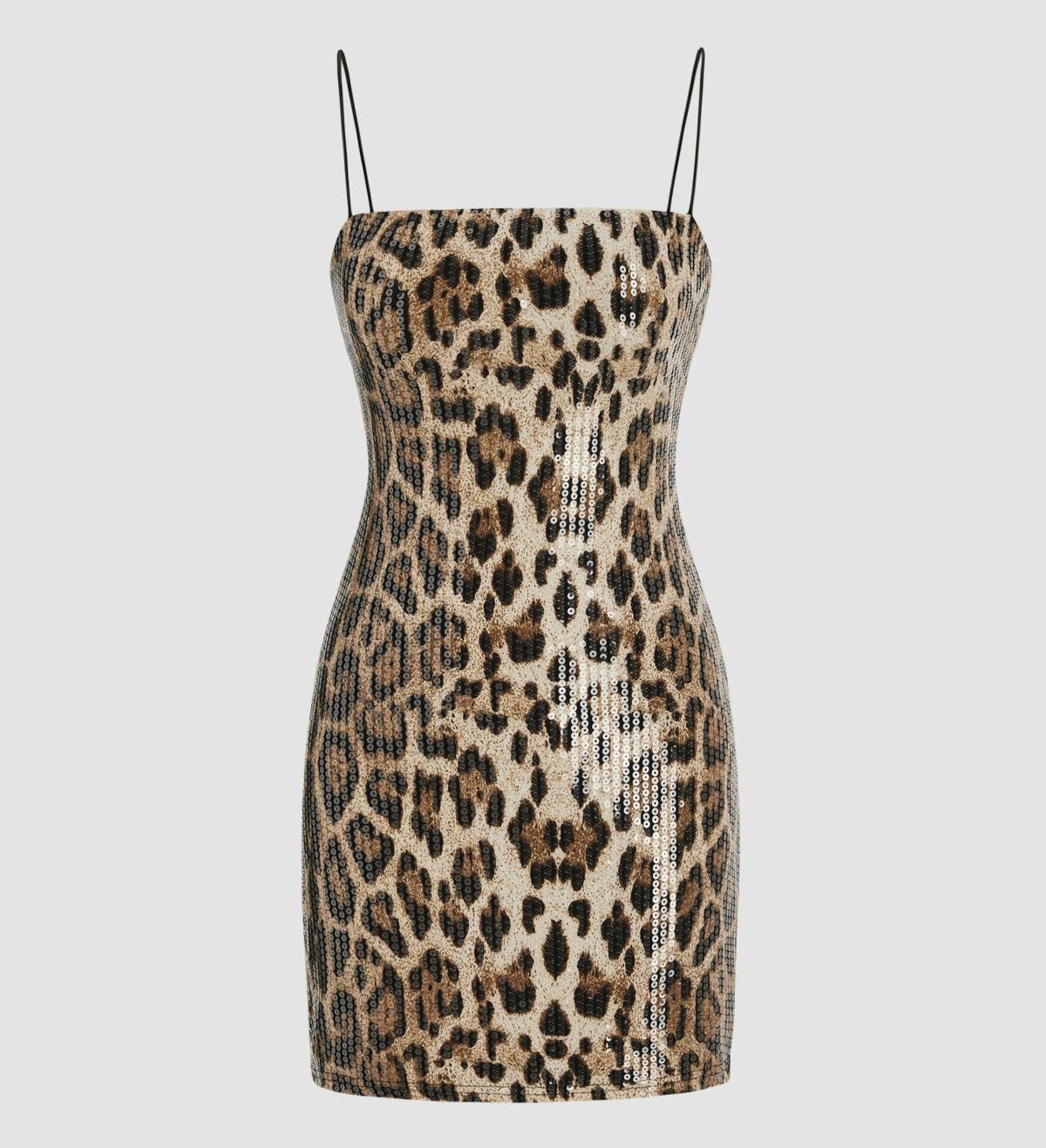 Sequin Leopard Print Spaghetti Strap Straight-Neck Mini Dress 7