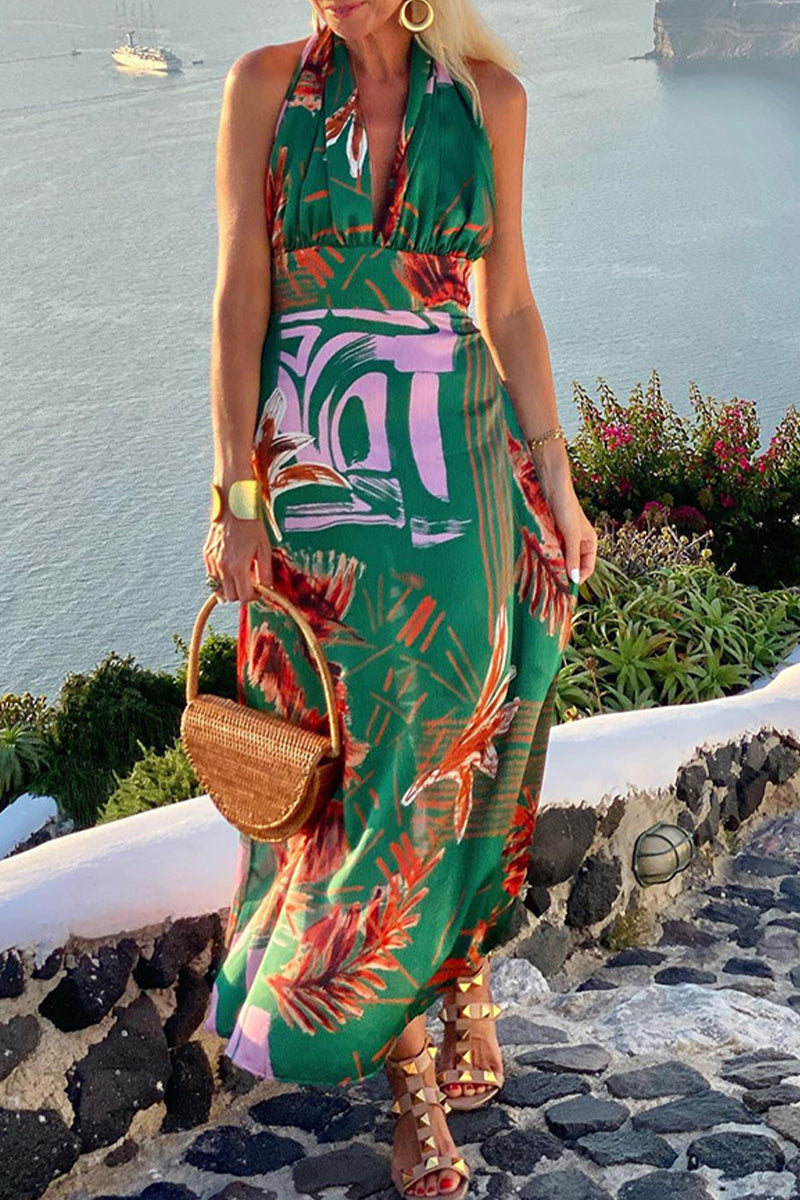 Sexy Print Backless Halter Printed Dress Dresses - Fashionpara