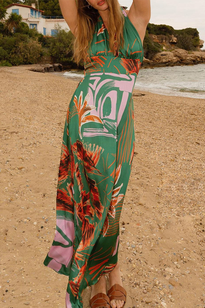 Sexy Print Backless Halter Printed Dress Dresses - Fashionpara