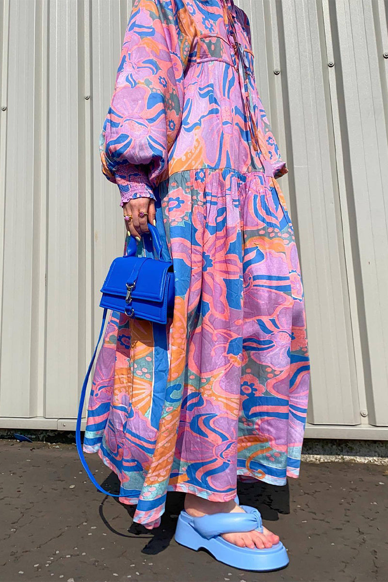 Elegant Geometric Print Frenulum O Neck Printed Dress Dresses - Fashionpara