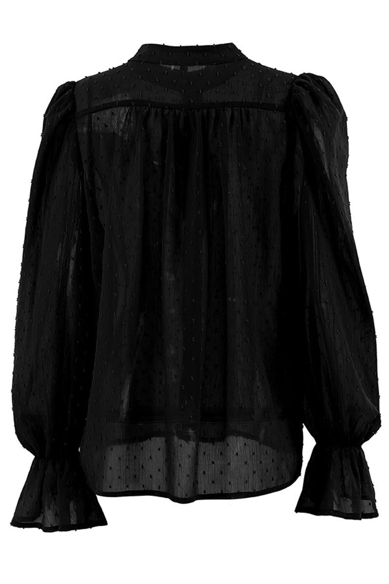 Sweet Elegant Solid Flounce Mandarin Collar Blouses(3 Colors)