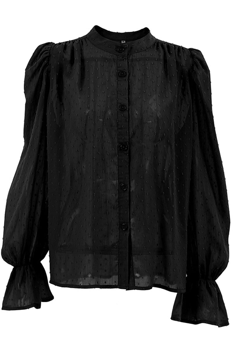 Sweet Elegant Solid Flounce Mandarin Collar Blouses(3 Colors)