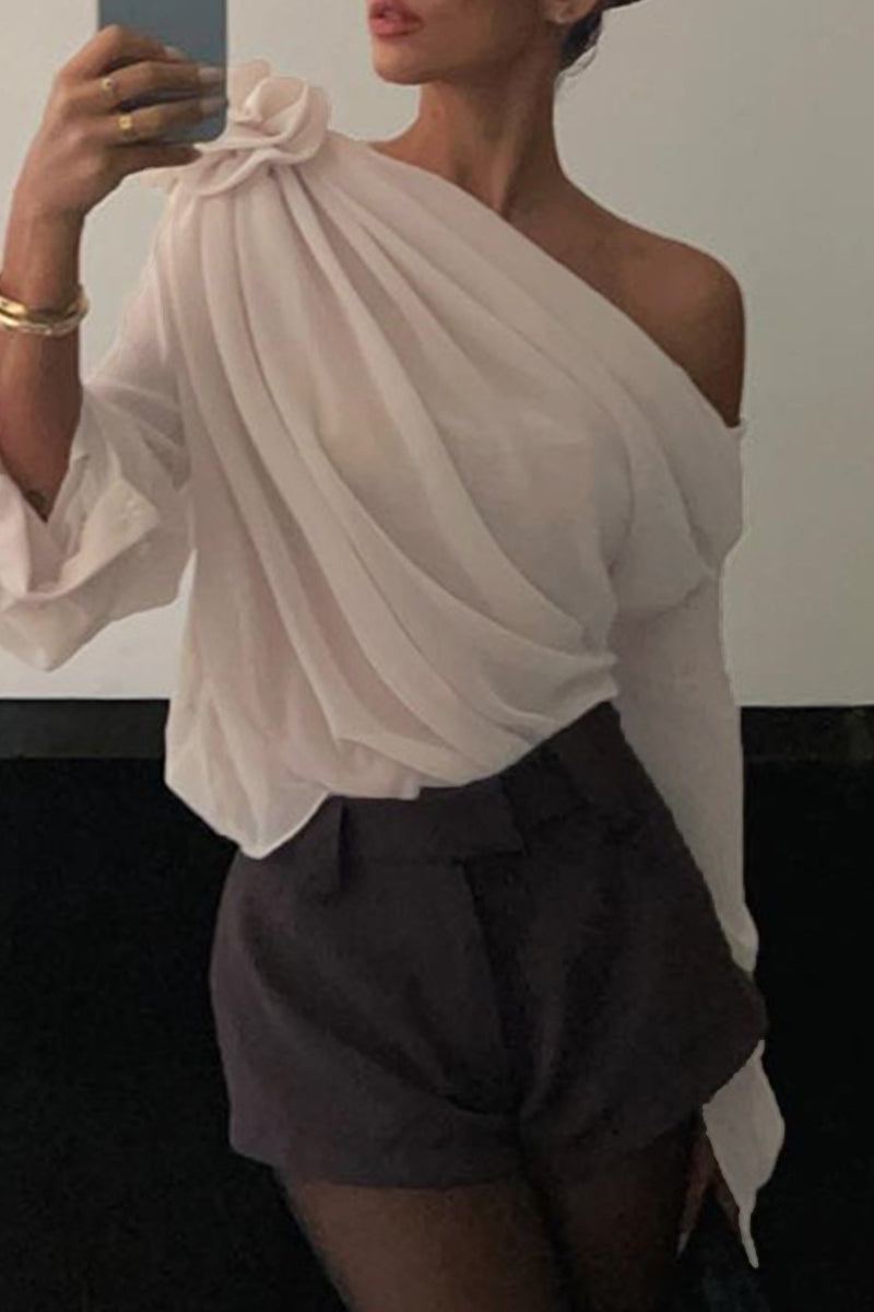 Casual Solid Patchwork Oblique Collar Tops - Fashionpara