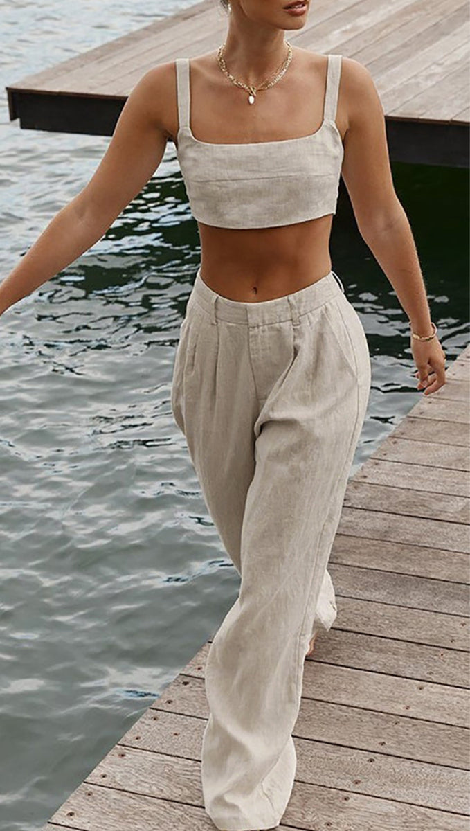 Casual Simplicity Solid Patchwork Square Collar Sleeveless Two Pieces - Fashionpara