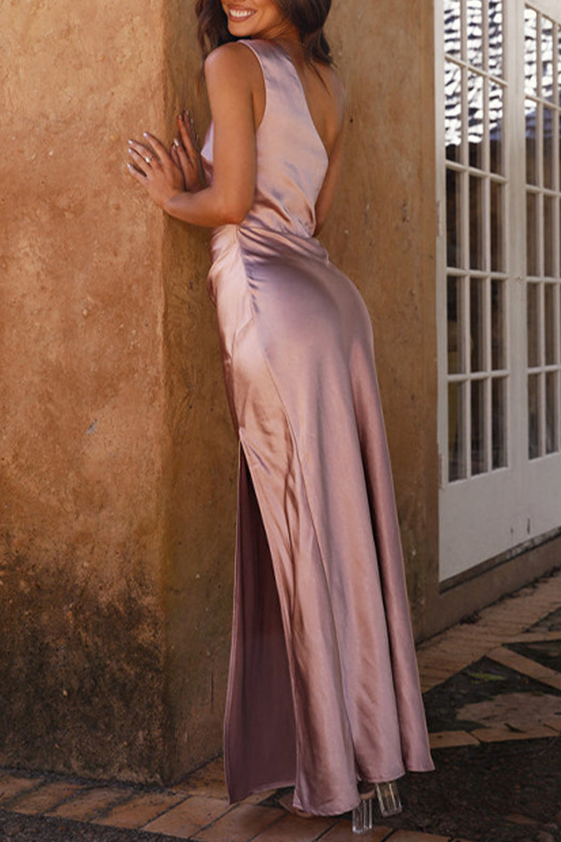 Sexy Solid Backless High Opening Oblique Collar Dresses(4 Colors) - Fashionpara