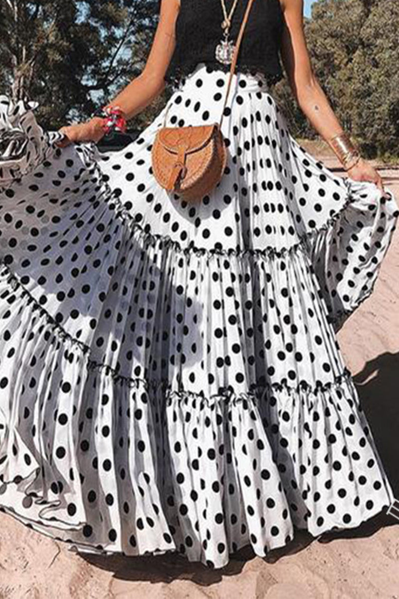 Elegant Polka Dot Patchwork High Waist Type A Patchwork Bottoms - Fashionpara