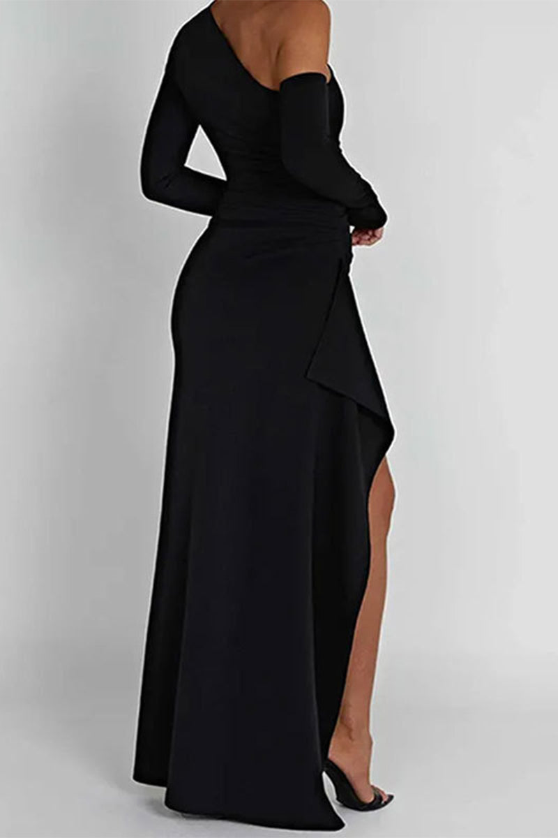 Sexy Simplicity Solid Asymmetrical Oblique Collar Wrapped Skirt Dresses - Fashionpara