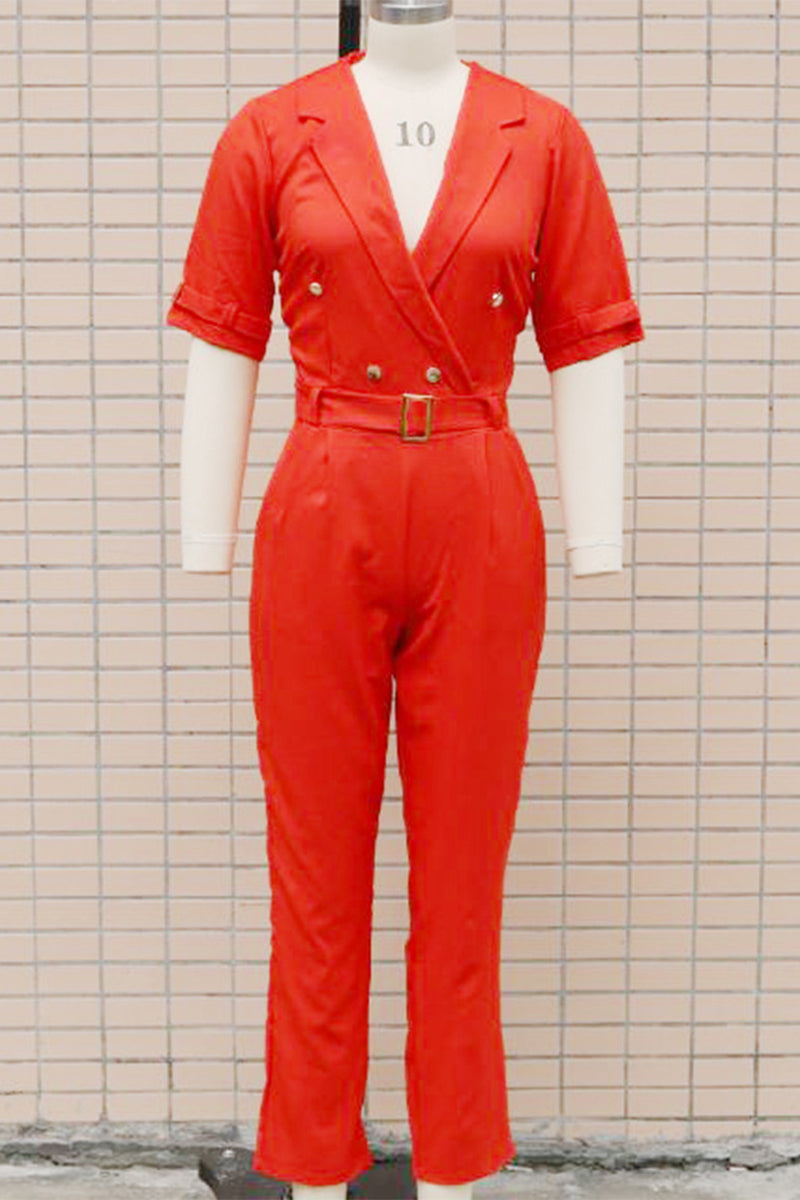 Casual Street Solid Patchwork Buttons Turn-back Collar Regular Jumpsuits(5 Colors) - Fashionpara