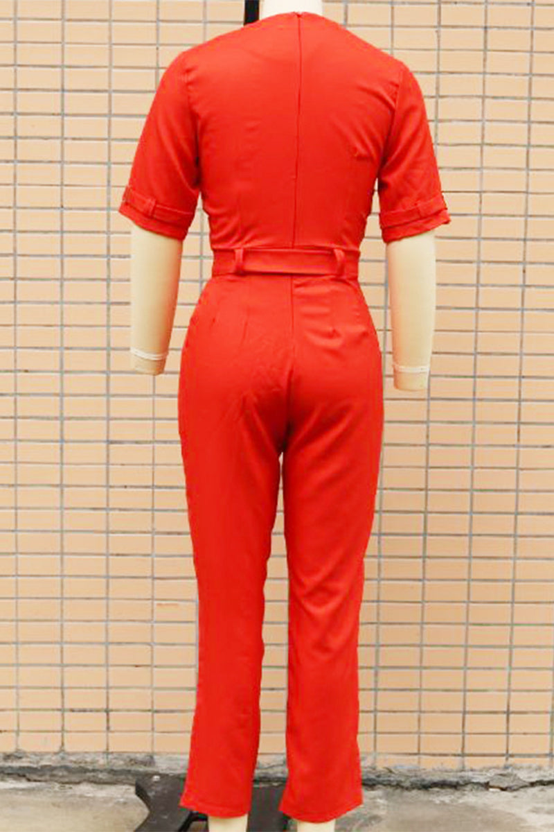 Casual Street Solid Patchwork Buttons Turn-back Collar Regular Jumpsuits(5 Colors) - Fashionpara