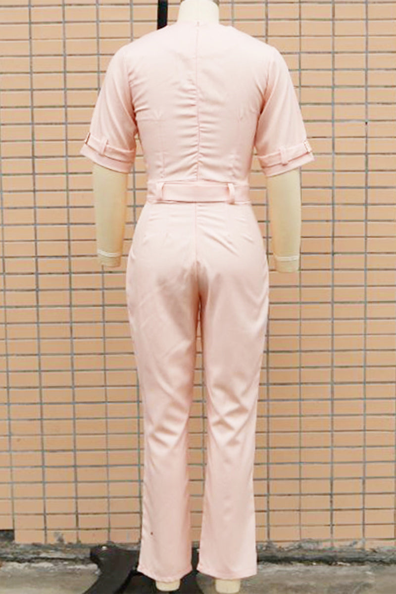 Casual Street Solid Patchwork Buttons Turn-back Collar Regular Jumpsuits(5 Colors) - Fashionpara