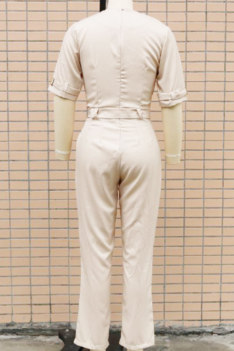 Casual Street Solid Patchwork Buttons Turn-back Collar Regular Jumpsuits(5 Colors) - Fashionpara